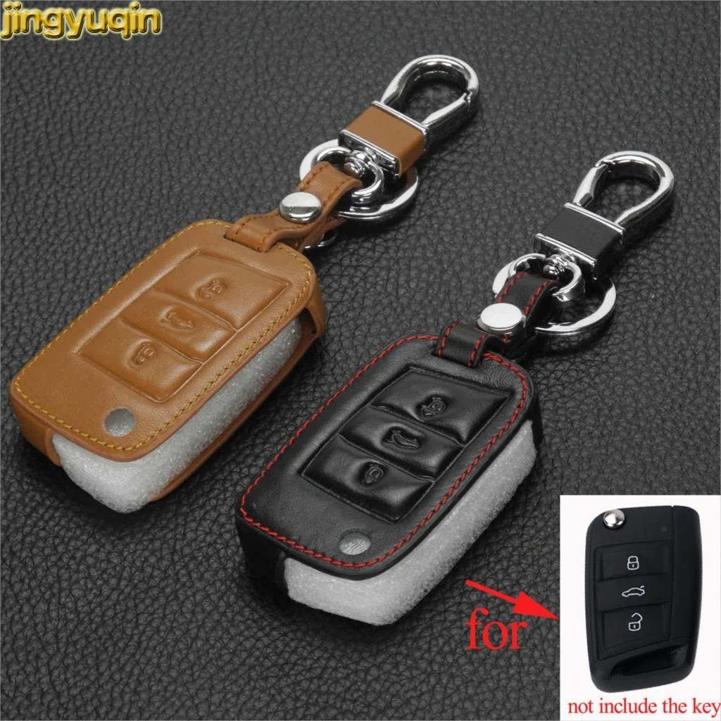 Jingyuqin для Volkswagen VW Golf 7 MK7 Skoda Octavia A7 Seat Leon Ibiza Key Portect кожаный чехол ключа автомобиля