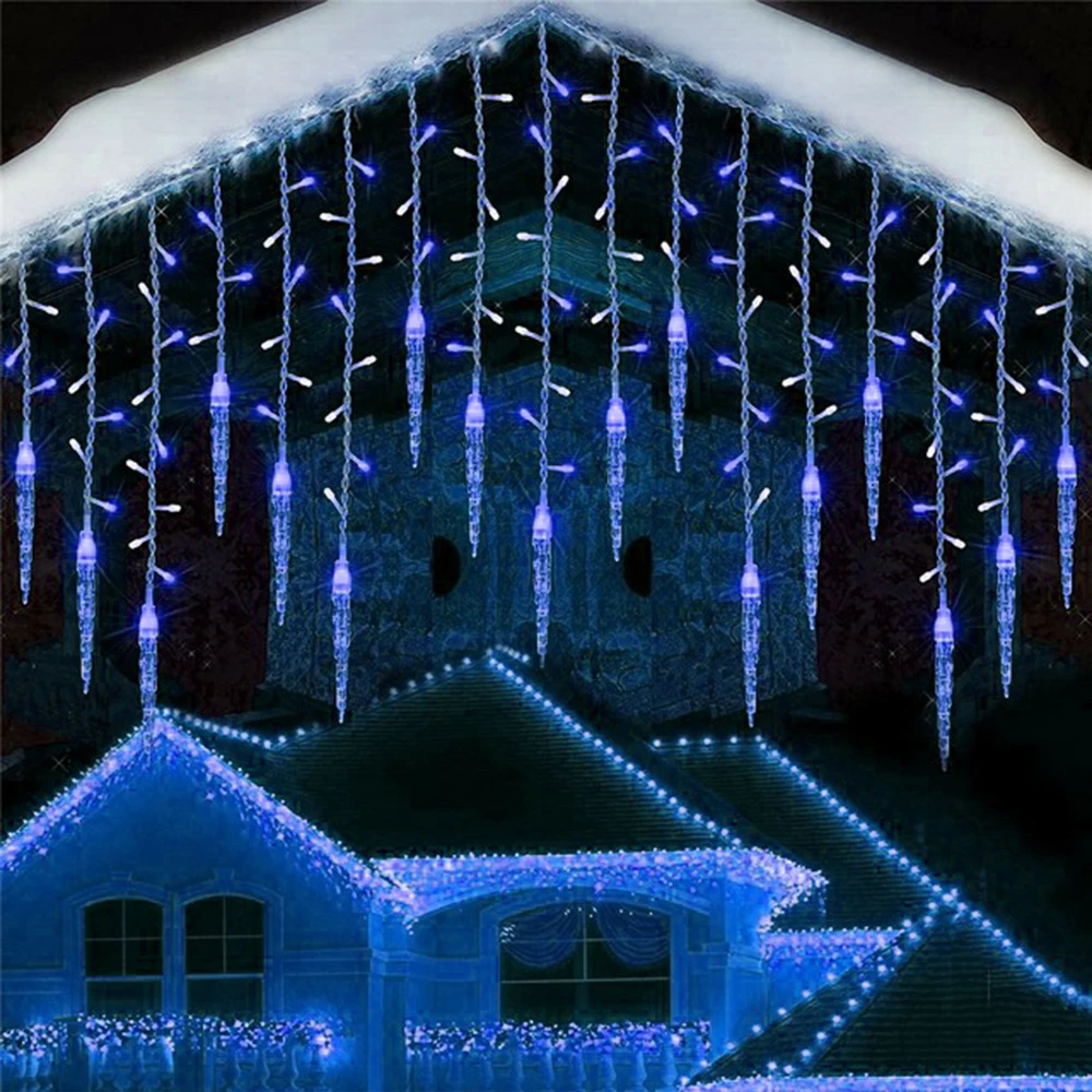 

Christmas Festoon LED Icicle Fairy Curtain Light 4M Waterfall House New Year Halloween Garden Patio Decoration 8 Modes.