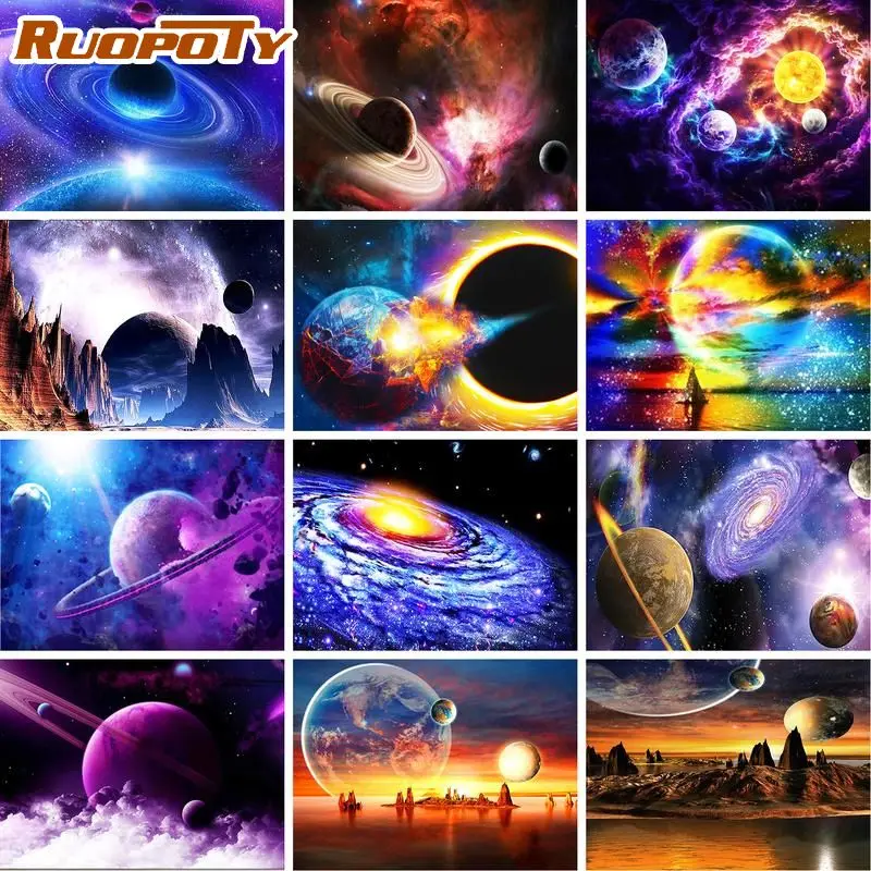 

RUOPOTY Frame 60x75cm Diy Painting By Numbers Planet Space Landscape Modern Wall Art Picture Handpainted Canvas Painting Gift