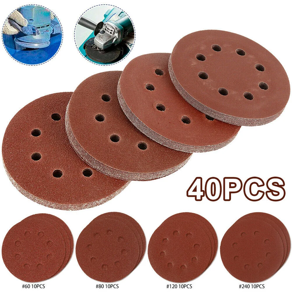 40 шт 125 мм шлифовальные диски 5 дюймов Pad 8 отверстие орбитальный наждачная бумага