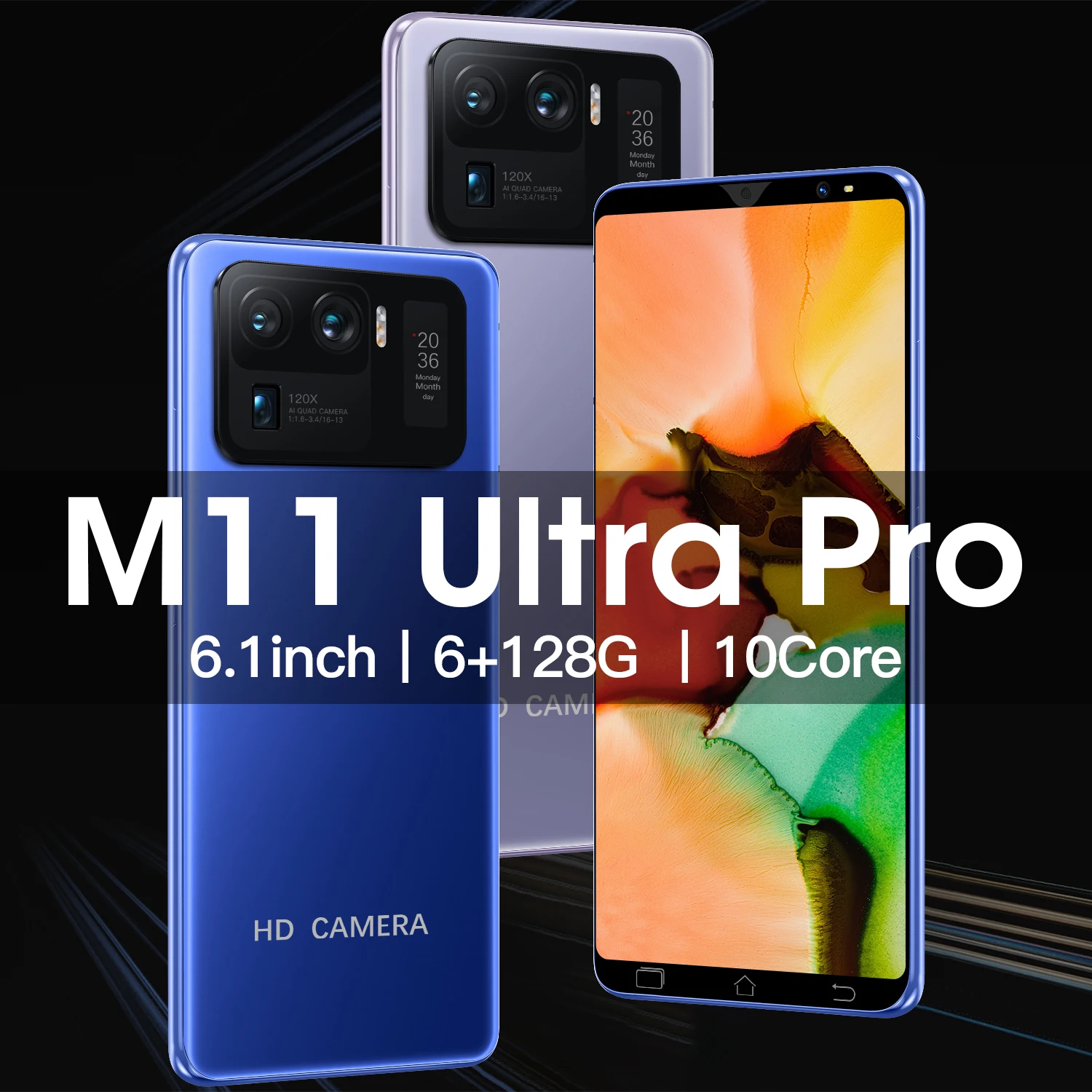 

Global Version M11 Ultra Pro 6.1Inch 5G Network 6GB+128GB Fingerprint ID 4800mAh Smart Phone16+32MP Dual SIM+Micro SD Cellphones