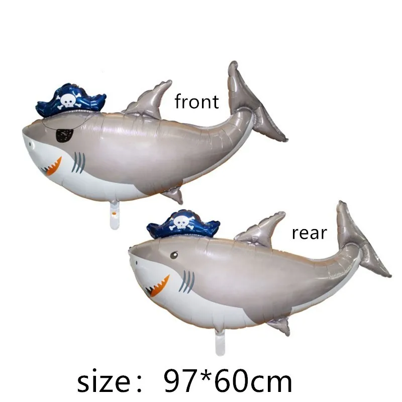 1pc Large Pirate Shark Shape Foil Balloons Happy Birthday Party Decorations Kids Ballons Inflatable Globos Babyshower Supplies | Дом и сад