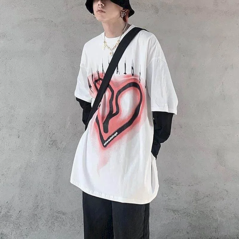 

Fake two-piece long-sleeved T-shirt men's 2020 autumn retro ins trend Korean version of loose student bottoming shirt couple top