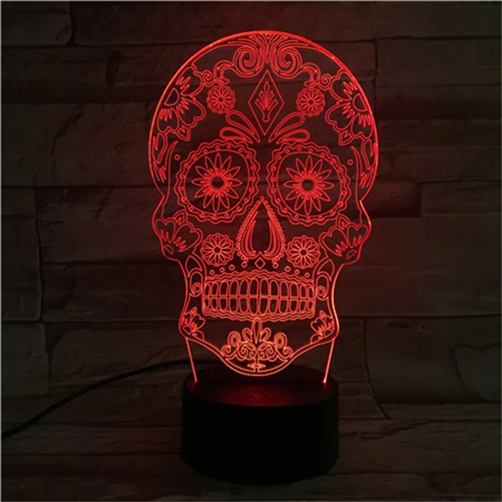 

Skull 3D Lamp Illusion LED Night Light Light 7 Color Change Touch Mood Lamp Gift for Halloween Decorative Table Lamp Nightlight