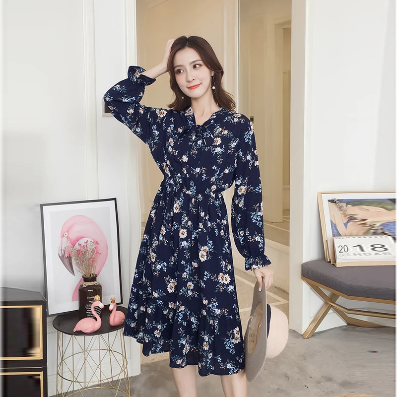 Женское шифоновое платье-рубашка средней длины повседневное винтажное платье с