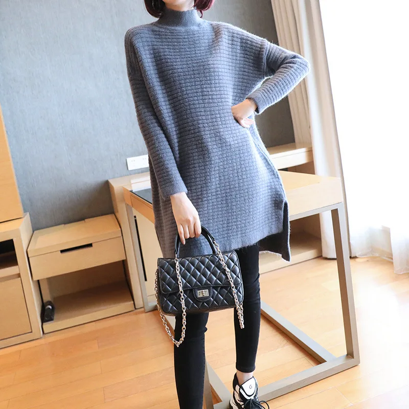 

TVVOVVIN Turtleneck Sweater For Women Winter Thickened Loose Split Pullover Tops Solid Color All-match Knitted Wear F131