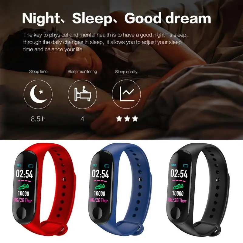 

1PC M3 Plus Smart Bluetooth Sports Bracelet Heart Rate Blood Pressure Monitor Fitness Tracker Smart Band For Android / IOS