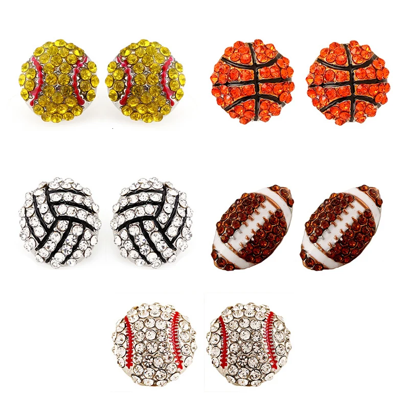 

New Fashion Crystal Baseball Studs Earrings For Women Rhinestone Football Volleyball Basketball Softball Sports Earrings Jewelry
