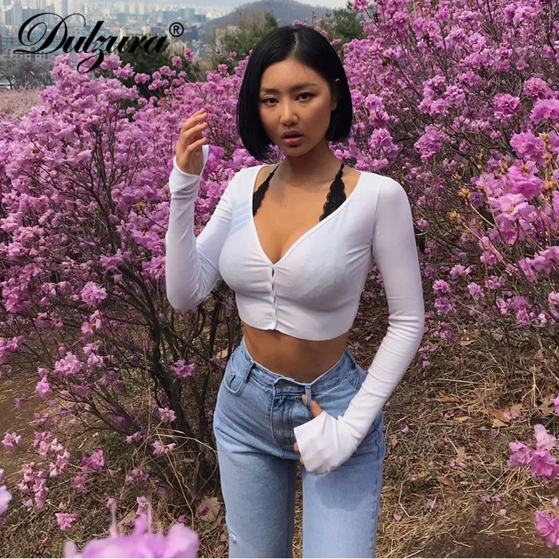 Dulzura lace cardigan knitted women t shirt crop top long sleeve off shoulder bodycon sexy button 2020 summer clothes party club | Женская