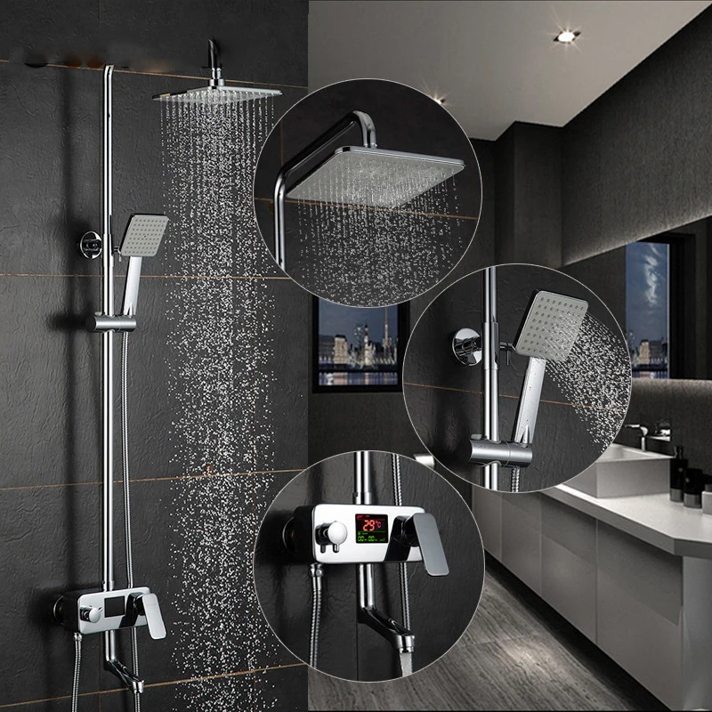 Современный светодиодный душ с цифровым дисплеем кран Набор дождя Насадки для