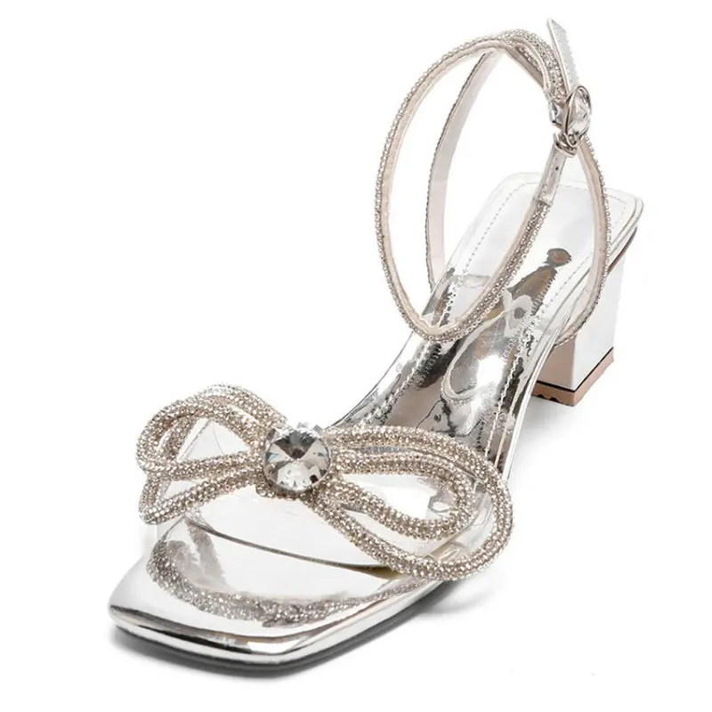 

ZawsThia PVC Clear Genuine Leather Insole Chunky High Heels Party Wedding Womens Shoes Glitter Bling Rhinestone Princess Sandals