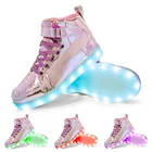 Модная новинка 2022, стильная светящаяся обувь с высоким верхом и USB-зарядкой, светодиодсветильник обувь для взрослых, красочные детские кроссовки DX006