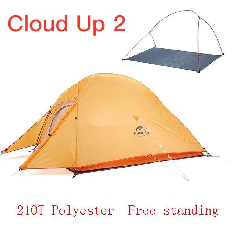 CloudUp2 210T Orange Naturehike модернизированная серия Cloud Up Сверхлегкая походная палатка Водонепроницаемая походная палатка 20D нейлоновая палатка с бесплатным ковриком - Цвет: CloudUp2 210T Orange