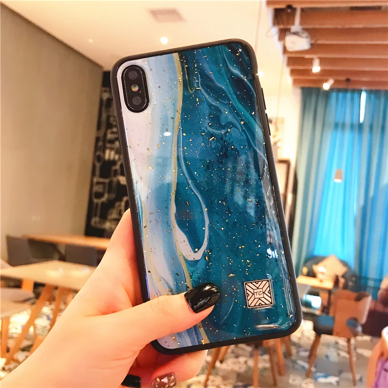 Мраморный чехол для телефона с золотой фольгой для iPhone 11 Pro XS Max XR X 7 8 6 6s Plus, мягкий силиконовый чехол с блестками для iPhone X