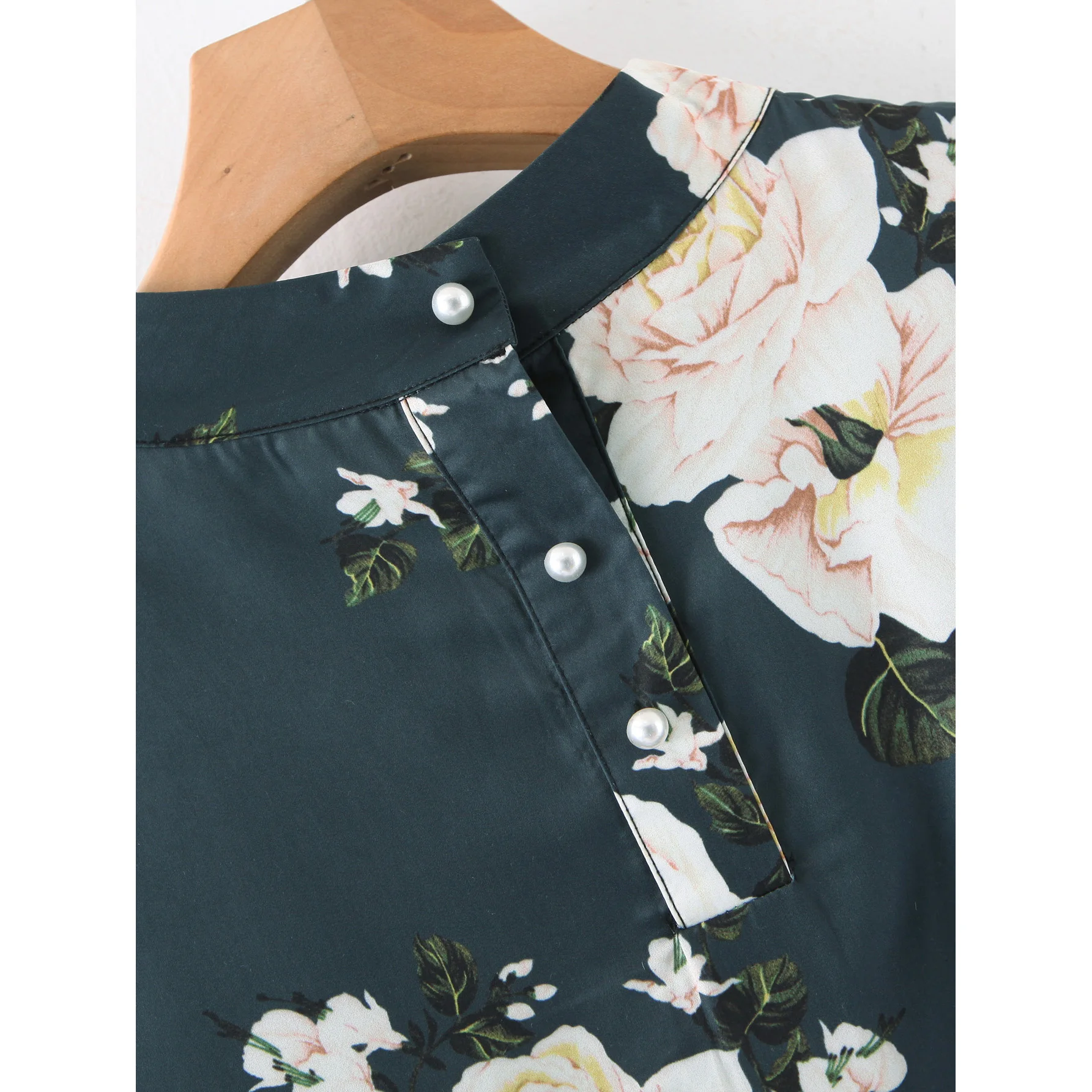 Женская атласная блузка za винтажная зеленая с цветочным принтом и воротником