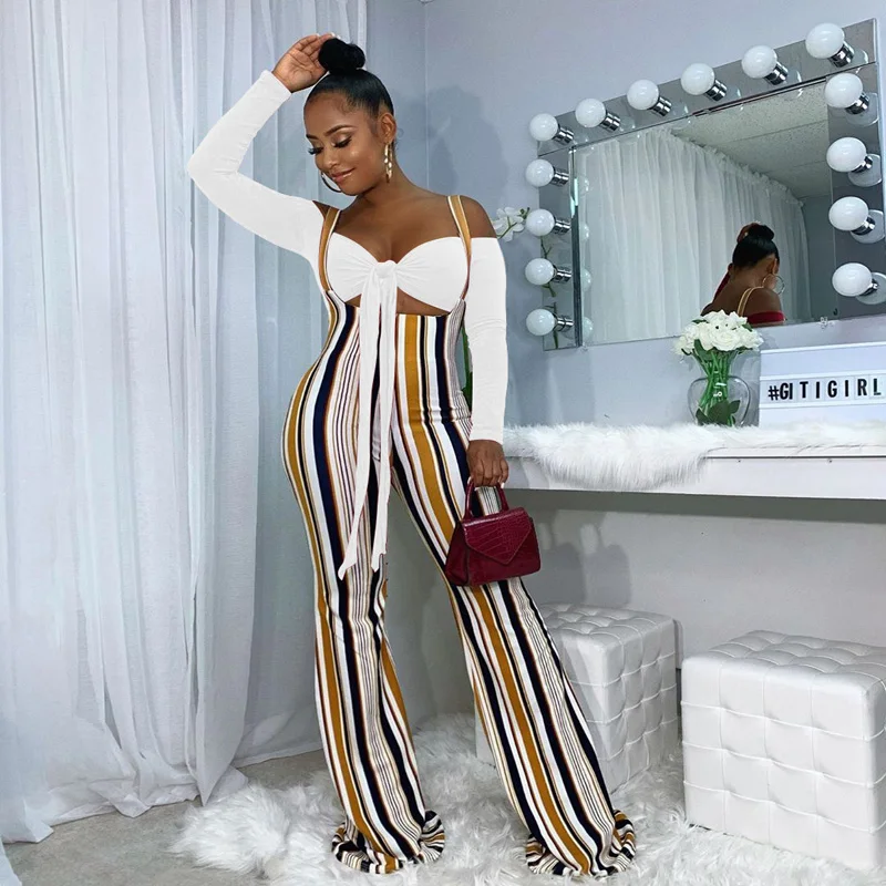 

Autumn Sexy Overalls Suits 2020 Blouse Plaid Jumpsuit Two Piece Set Women Bodycon Crop Top Long Sleeve Bowknot Tops Romper Pants
