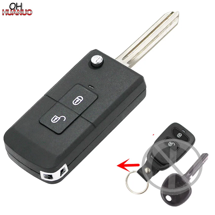 Складной чехол брелок с 2 кнопками для дистанционного ключа Hyundai Santa Fe держателем