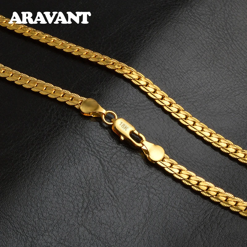 

5MM 24K Gold Full Sideways Necklace Chains For Men Women Fashion Jewelry