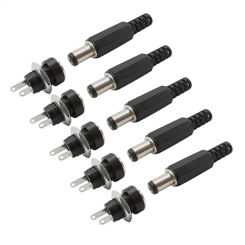 10Pcs(5Pairs) DC Power Pin 5.5x2.1mm Female Jack Male Plug Adapter 5.5*2.1 DC-022B Supply Jacks Socket Panel Mount Connector