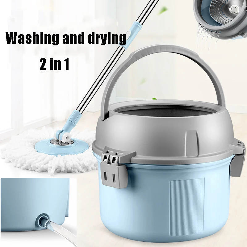 Волшебная швабра с микрофиброй круглым ведром регулируемая ручка бытовая