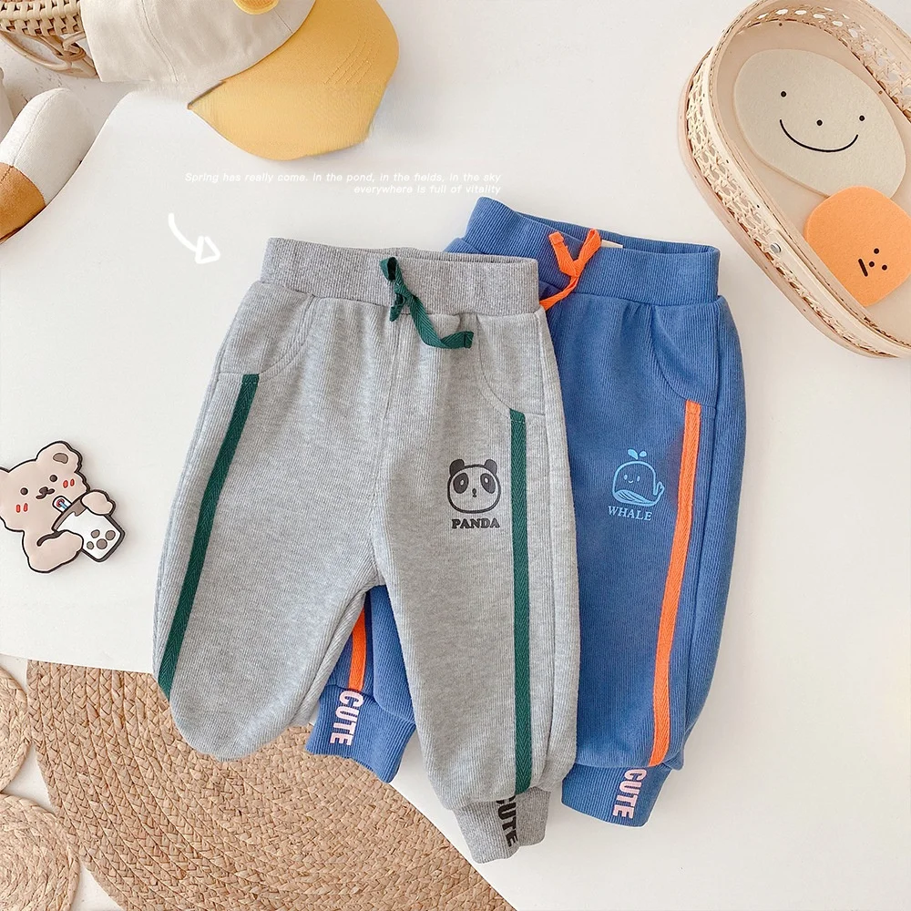 

WLG Boys Girls Pant Baby Trousers Spring Fall Gray Blue Cartoon Printed Pants Toddler Casual All Match Bottoms