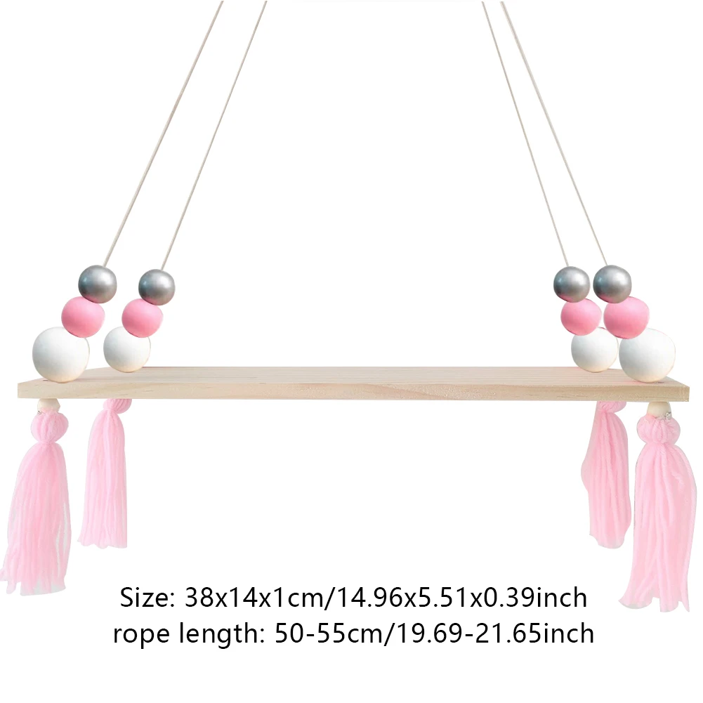 

Nordic style colorful beads tassel wooden Wall Shelf Wall clapboard decoration Children room kids clothing store display stand