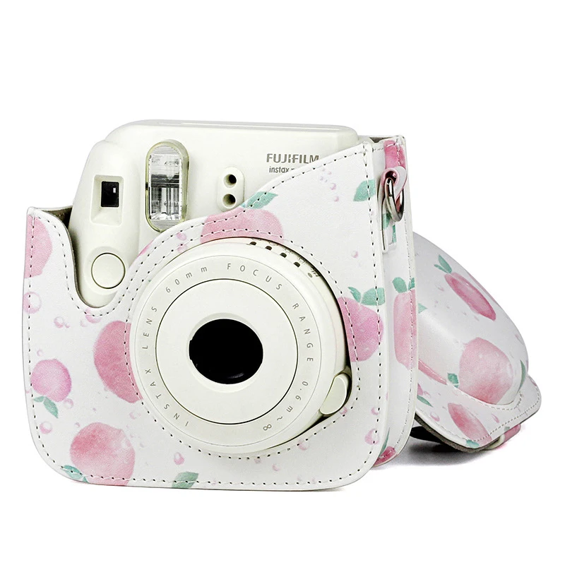 Чехол для Камеры Fujifilm Instax Mini 9/8/8 + с розовым и персиковым рисунком задним карманом
