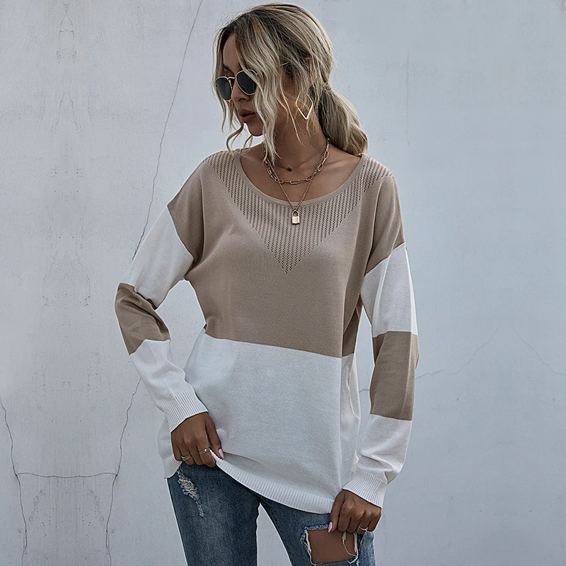 

Pullover Women Sweater Long Sleeve Top O-Neck Striped Fall 2021 Womens Fashion Knit Ladies Women's Jumper LOOSE Casual Sweaters