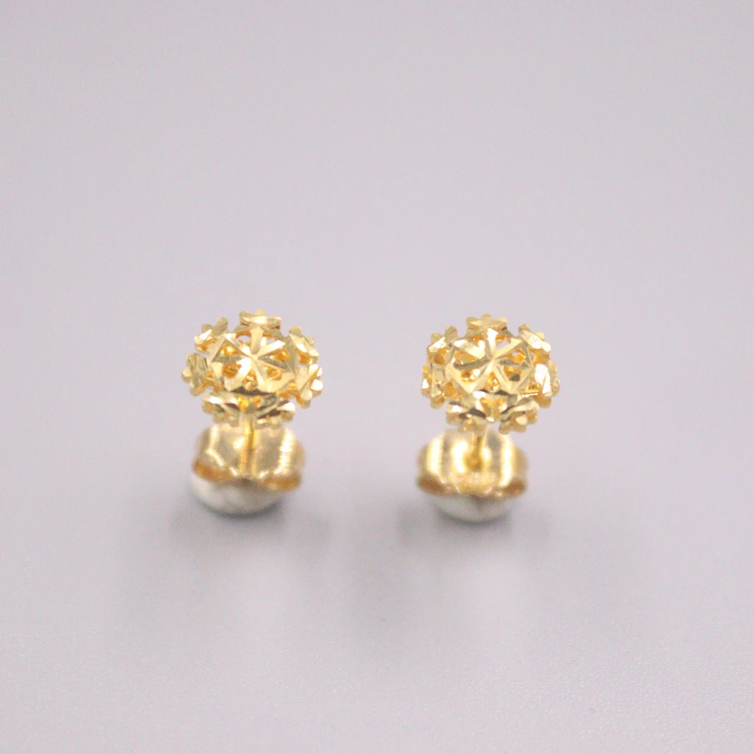 

Au750 Real 18K Yellow Gold Stud Earrings For Women Charm Snowflake Gold Earrings Lucky 15*7mm /1.3g