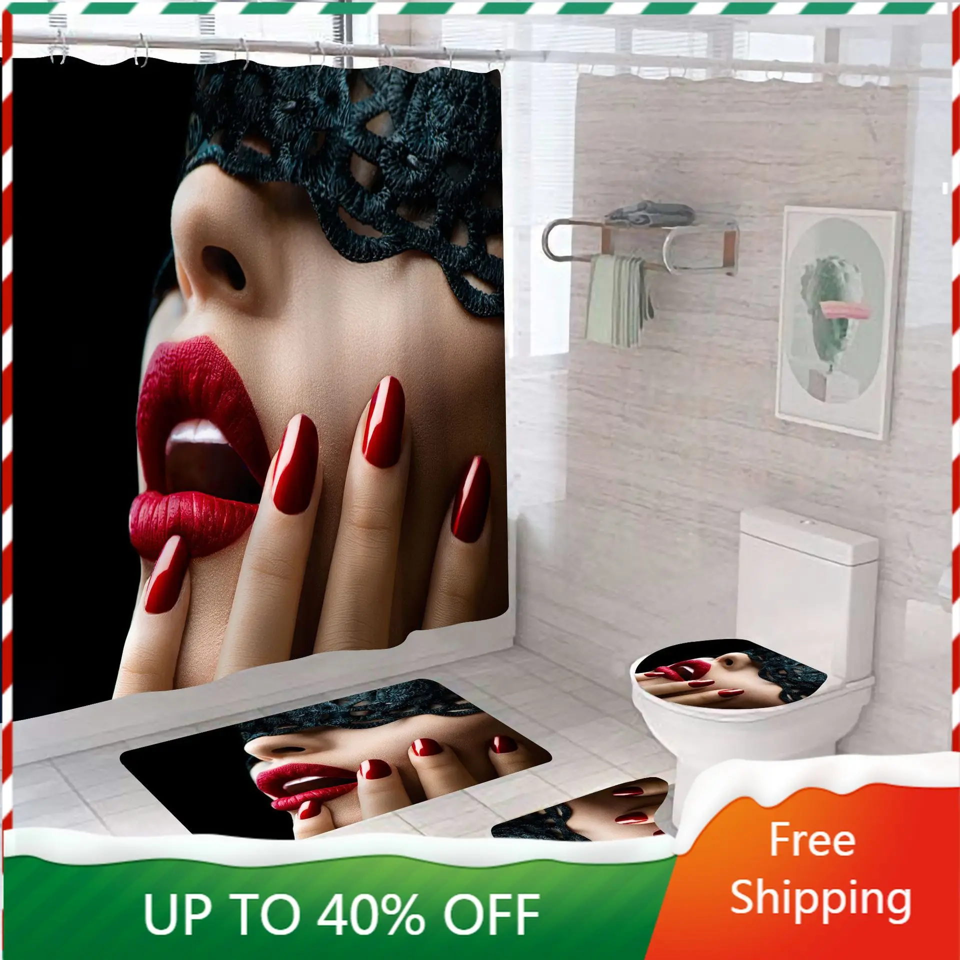 

Занавеска для душа для девочек с цифровым 3D-принтом, комплект из четырех предметов для ванной комнаты, водонепроницаемая занавеска для душа...