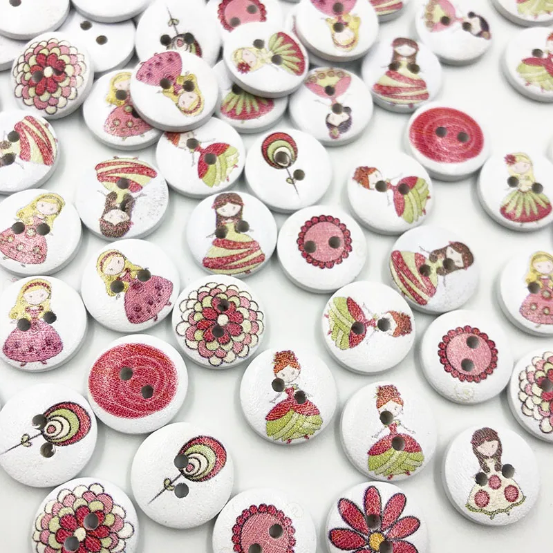 

New 50Pcs 15mm girl Wood Buttons Sewing Kid's Craft Mix Lots Scrapbooking WB701