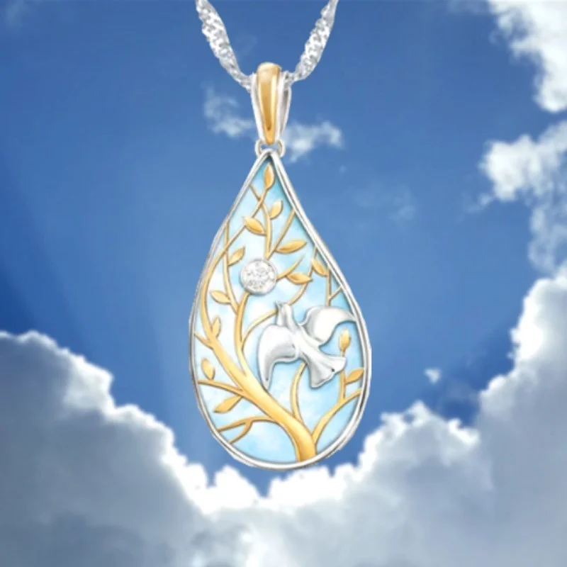 

Fashion creative drop-shaped peace dove olive branch necklace female romantic temperament accessories Valentine's Day gift