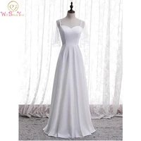 white evening dress 2020 long elegant satin with flowing cape beading a line floor length simple party prom gown custom made