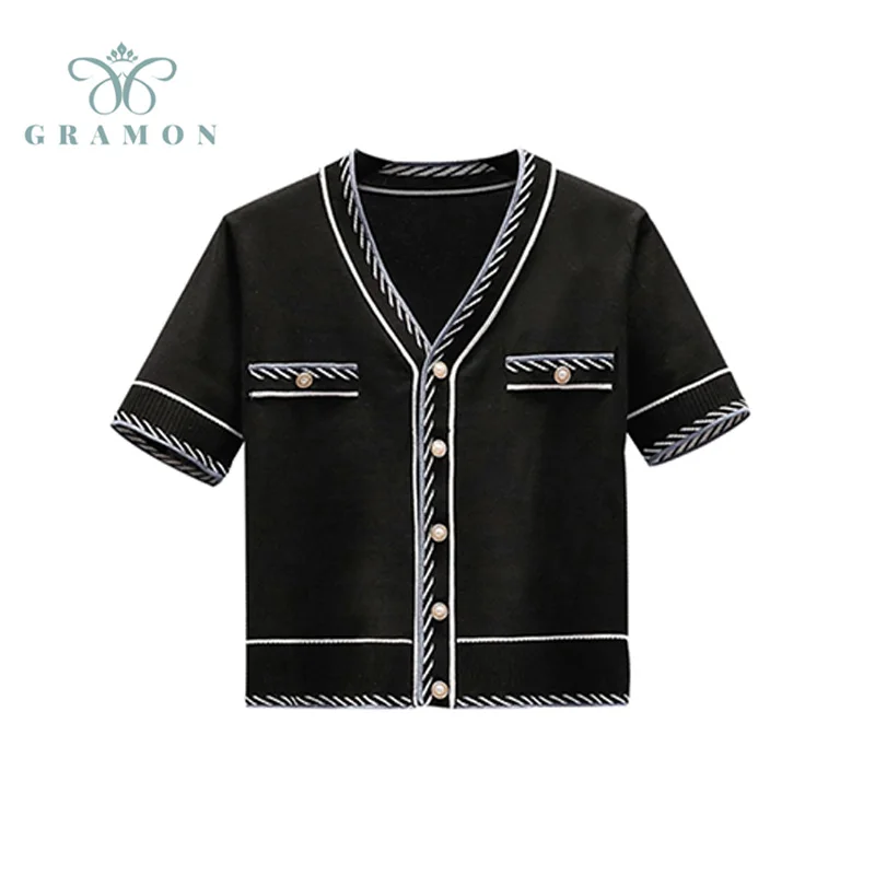 

Женская летняя блузка размера плюс 2021, модные топы с высокой талией, корейский вязаный кардиган из ледяного шелка с коротким рукавом, рубашк...