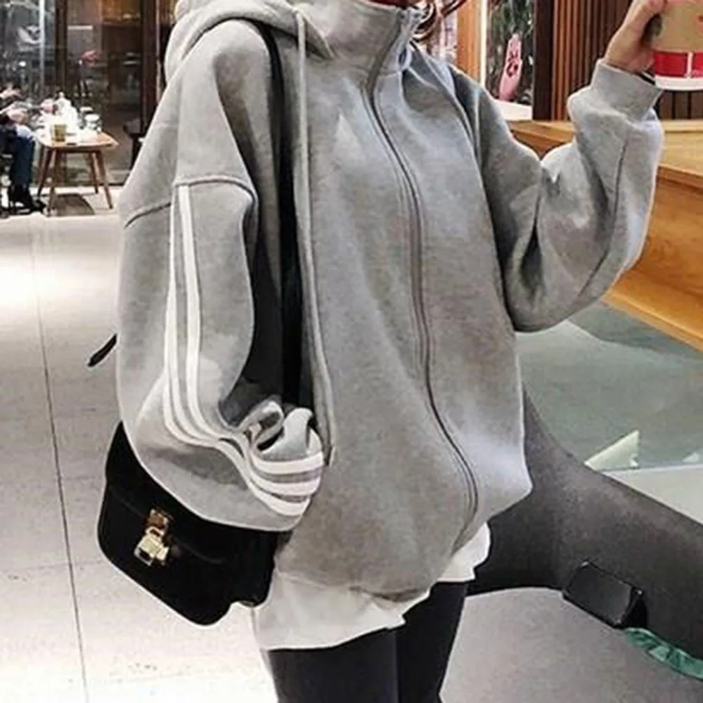 

Hoodies New Women Sweatshirt Sweatshirt Female Fashion Casual Gray Solid Color Outwear Autumn Winter All Match Slim Loose Tops