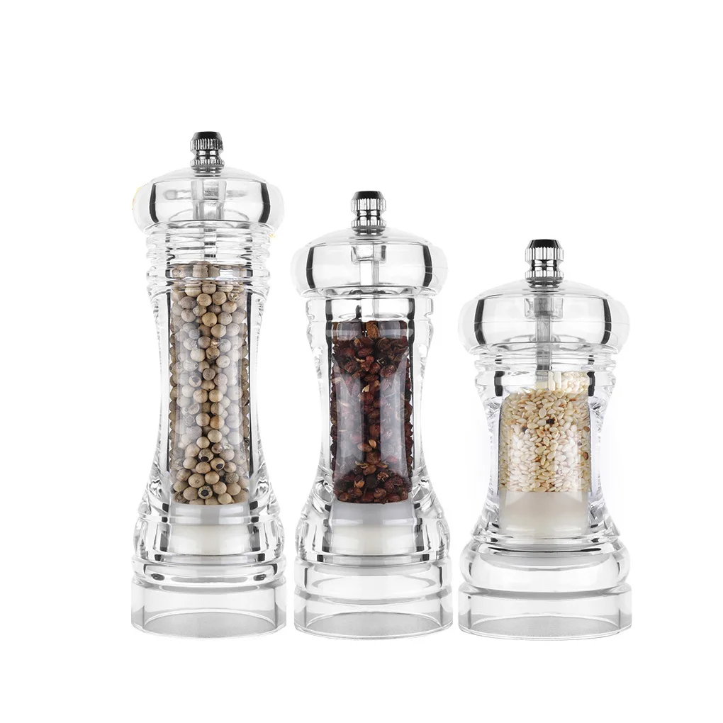 The New Acrylic Grinder Salt Pepper Mill Grinder Manual Pepper Grinder Salt Spices Mill Shaker Transparent Grinding kitchen Tool pepper manual grinding bottle stainless steel manual pressing pepper mill creative pepper grinder kitchen tool home