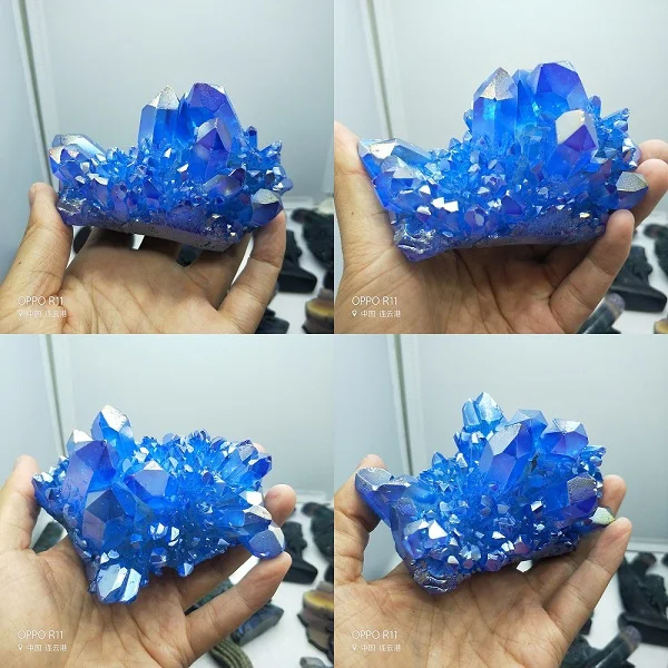 Phantom Blue натуральный Титан с покрытием Рок Кварцевый кластер Geode Druzy Кварцевый Минеральный Sampl