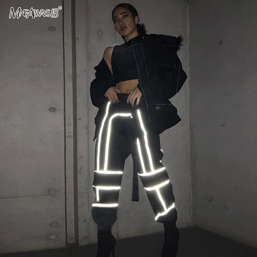 Женские Светоотражающие брюки-карго Mnealways18 шаровары с высокой талией