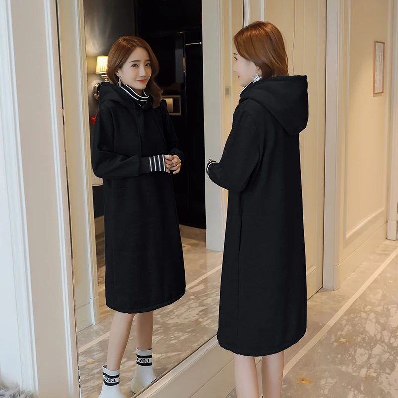 Сплошной цвет плюс бархат Материнство зимний свитер корейский Свободный Длинный