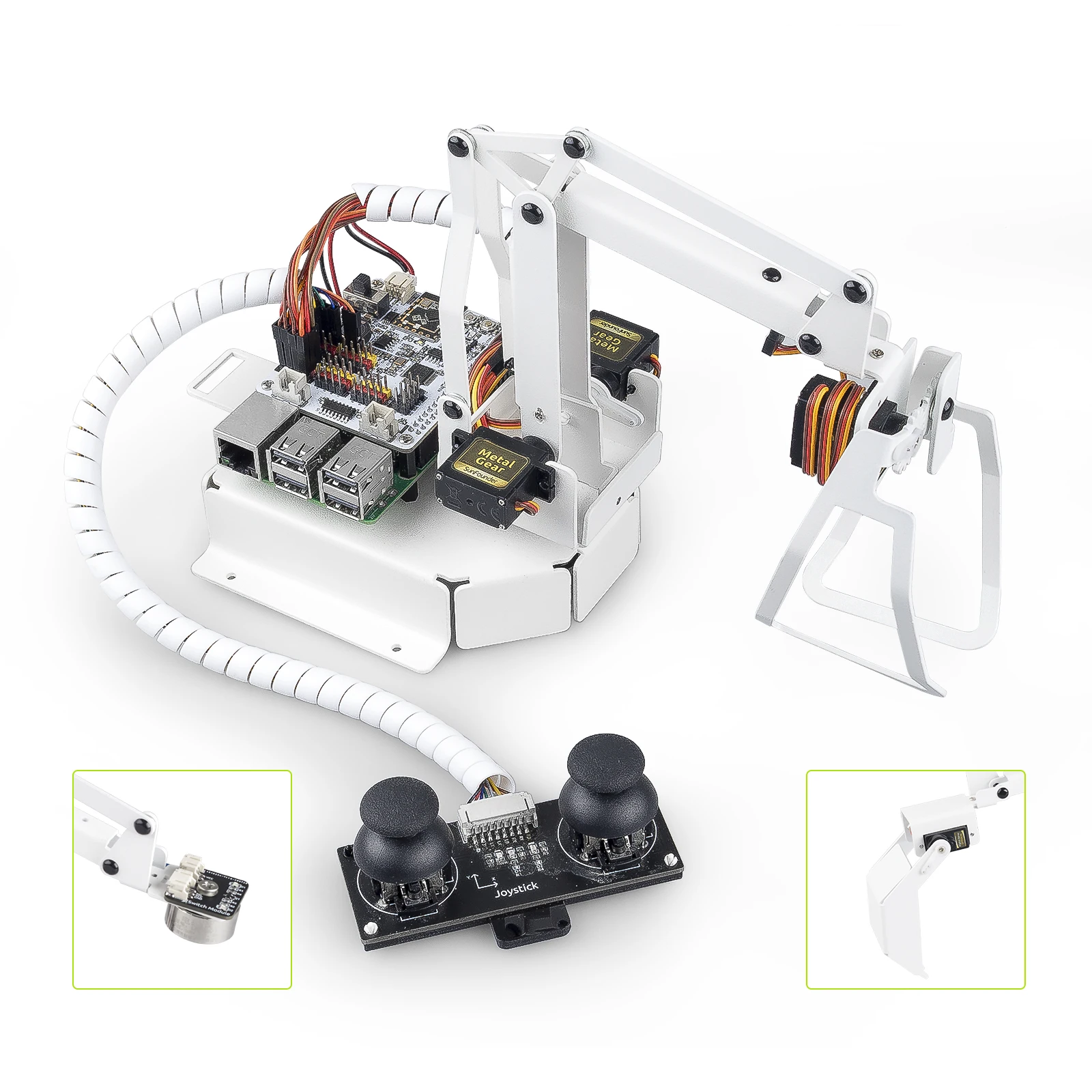 SunFounder 3+1 DOF Robot Arm Kit with Shovel Bucket, Hanging Clips, Electromagnet, Support Graphical Visual Programming, Python,