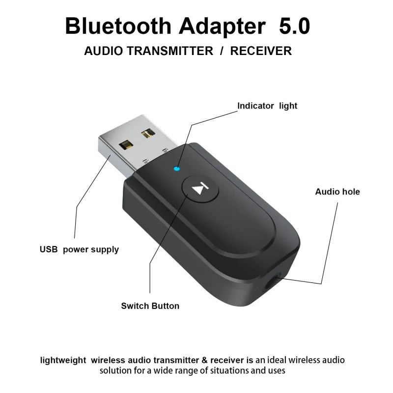 SY318 3 In 1 Mini Wireless BT 5.0 Adapter With LED Indicator 3.5mm USB Stereo Music Audio Receiver Transmitter For for TV Car PC |