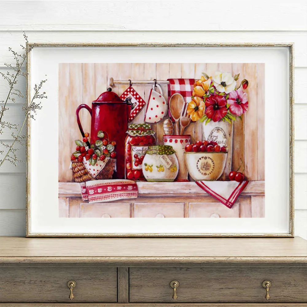 

HUACAN 5D Diamond Painting Flower Fruit Full Square Round Drill Diamond Embroidery Cross Stitch Handicraft Kitchen Decoration