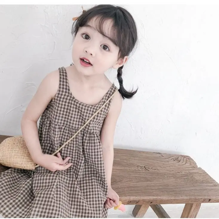 

Girls dress trendy summer dress 2021 new baby children's plaid sling skirt baby Korean princess P4680