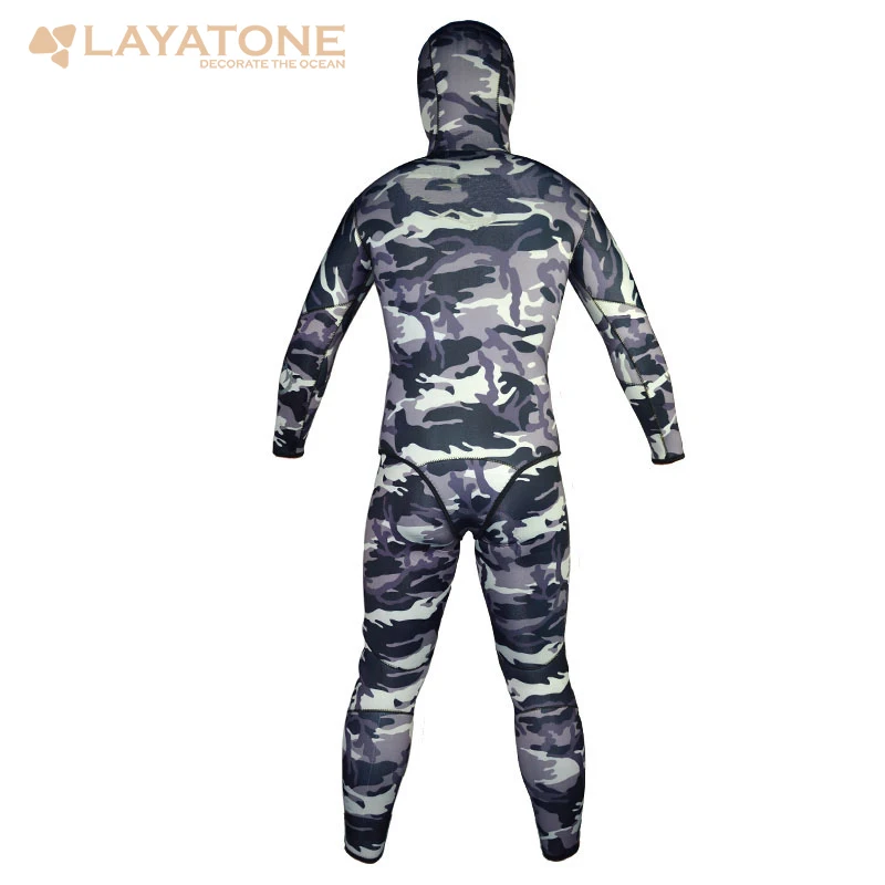 LayaTone 7 мм Неопреновая Балаклава Гидрокостюмы Подводное плавание с аквалангом; Подводная охота Сноркелинг охотничий костюм зимний купальник из 2 частей сплит шапка мокрый костюм