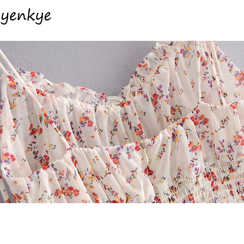 

Sweet Floral Print Align Sexy Dress Women Sleeveless V Neck Ruffle A-line Mini Chiffon Dress Holiday Summer Boho Beach Dress