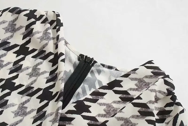 Женское модное платье с узором &quotгусиная лапка&quot v-образный вырез длинный рукав