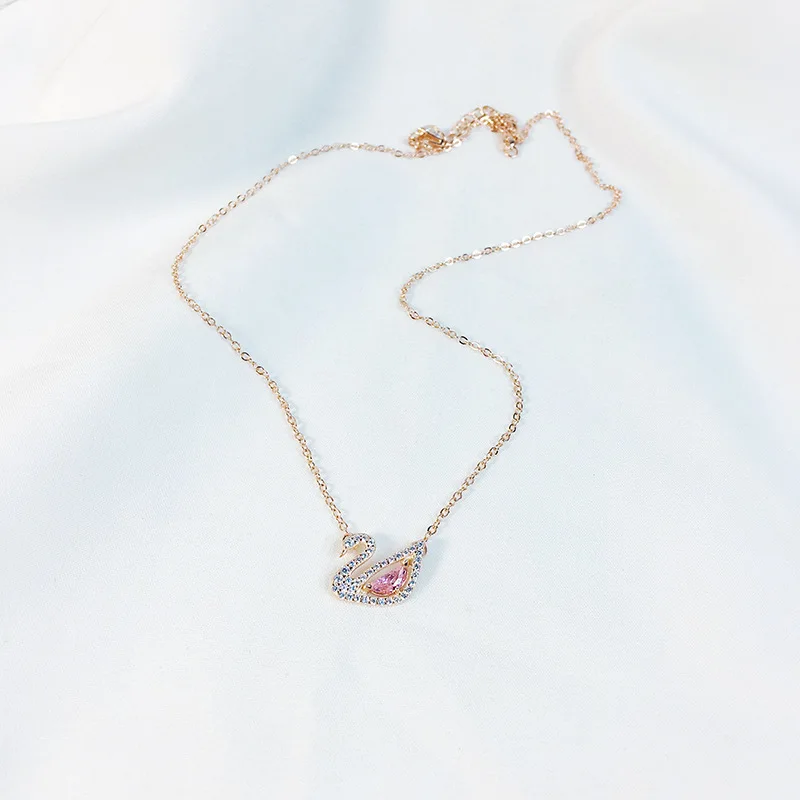 2019 новый тип серебряное и розовое золото ожерелье Лебедь инкрустированные