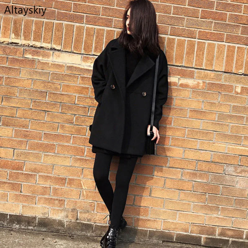 

Женский черный тонкий элегантный однотонный корейский Универсальный отложной воротник для отдыха женский милый шикарный Милый отложной в...