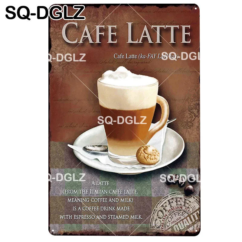 [SQ DGLZ] латте металлический знак Винтаж Оловянная табличка для кафе стены пивной