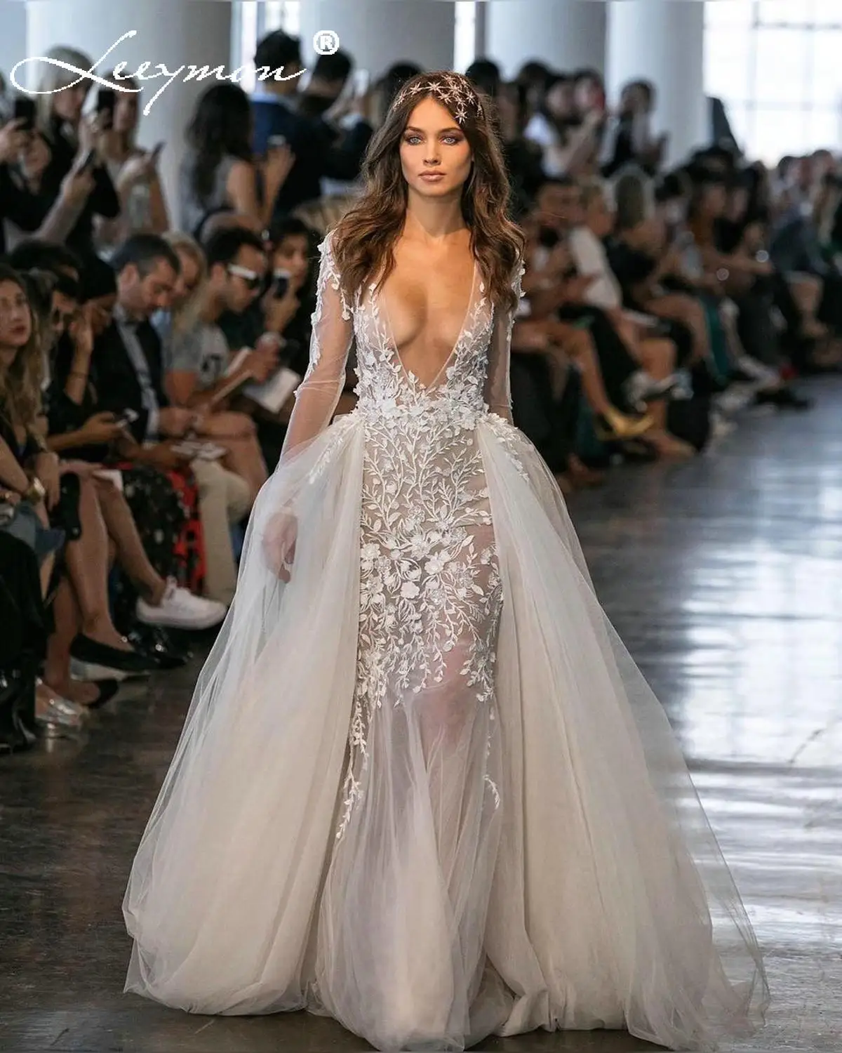 Leeymon 2020 New Sexy Mermaid Wedding Dress Appliques Sequins Fashion Elegant Bridal Gown Detachable Train Robe De Mariee | Свадьбы и